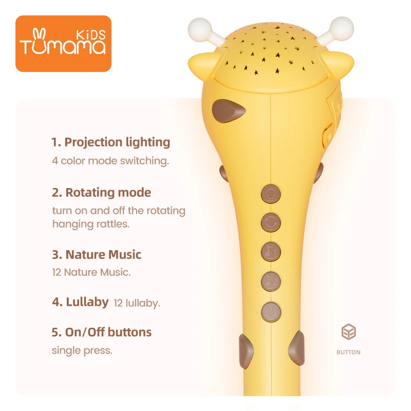 Детская погремушка Tumama с изображением жирафа со звездным светом можно вращать на