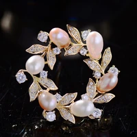 fashion elegant luxury natural freshwater pearl brooch wreath for women coat saree accessories high quality metal pins jewelry