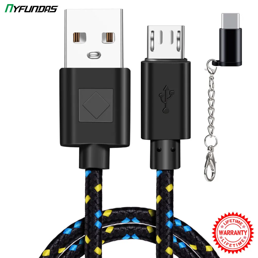 Кабель адаптер 2 в 1 1/2/3 м Micro USB Type C для Xiaomi Redmi Note 8 Pro Huawei Oneplus One Plus 7 7T Samsung Galaxy TypeC