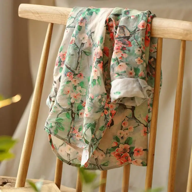 Женская винтажная блузка Johnature с длинным рукавом и отложным воротником цветочным