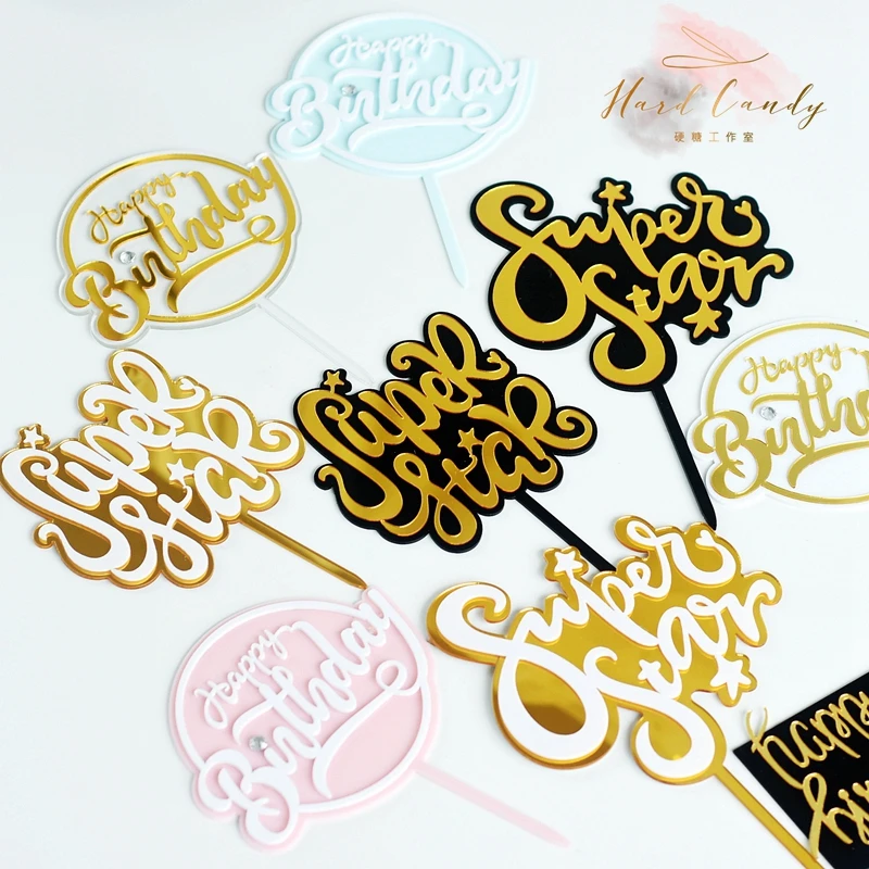 Или acrylique Oh becde rose jaune joyeux anniversaire gâteau Topper rond Диамант couronne cuisson Decoration font fournitures beau |