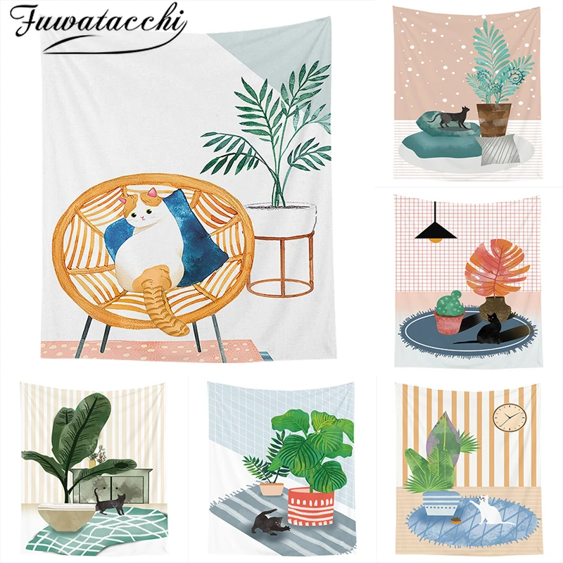 

Фуватакчи мультфильм растение листья напечатанный гобелен настенный гобелен Кемпинг путешествия матрас коврик для сна песчаный ковер оде...