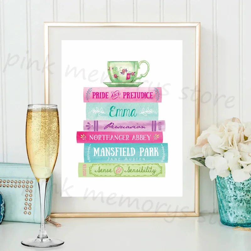 Jane Austen настенное Искусство Холст Картина книжка стек литературное Плакат