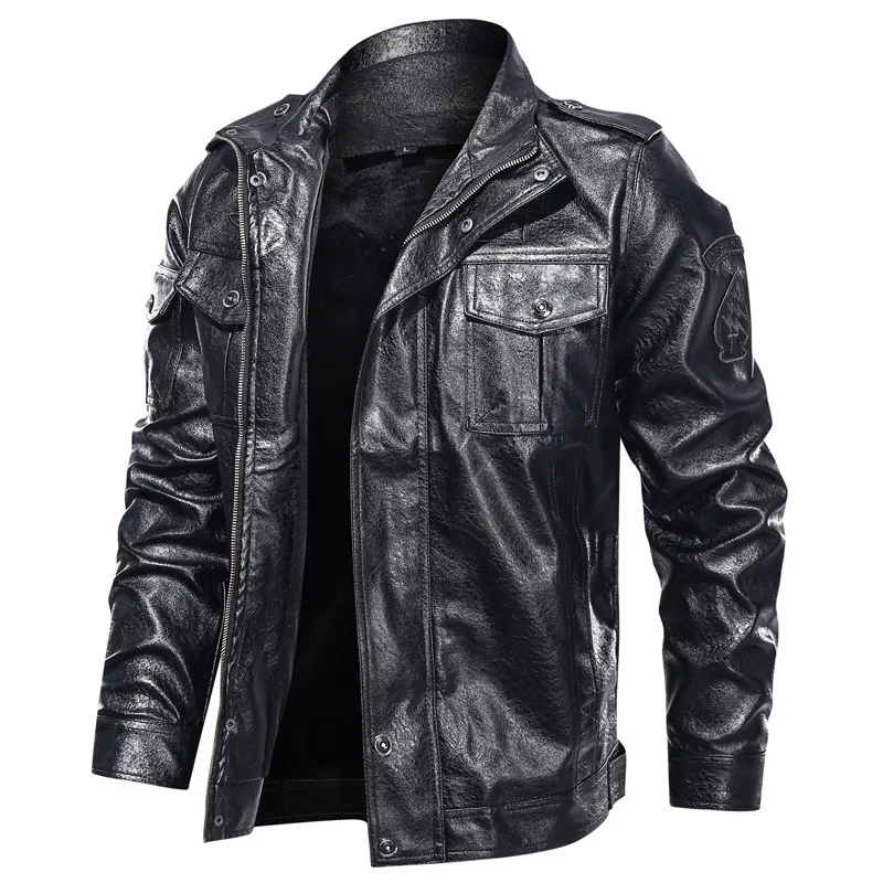 

PU Leather Jacket Military Men Fashion Tactics Coat Jackets Slim Fit Solid Color Casual Leather Coats Cargo PU Male HX431