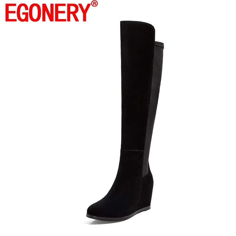 EGONERY женские Новый стиль обувь 2020 зима матовая кожа стрейч сапоги до колена