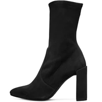 women chunky high heel mid calf boots sexy evening party dress mature pointed toe plus size winter stretch half boots 8 chc 11