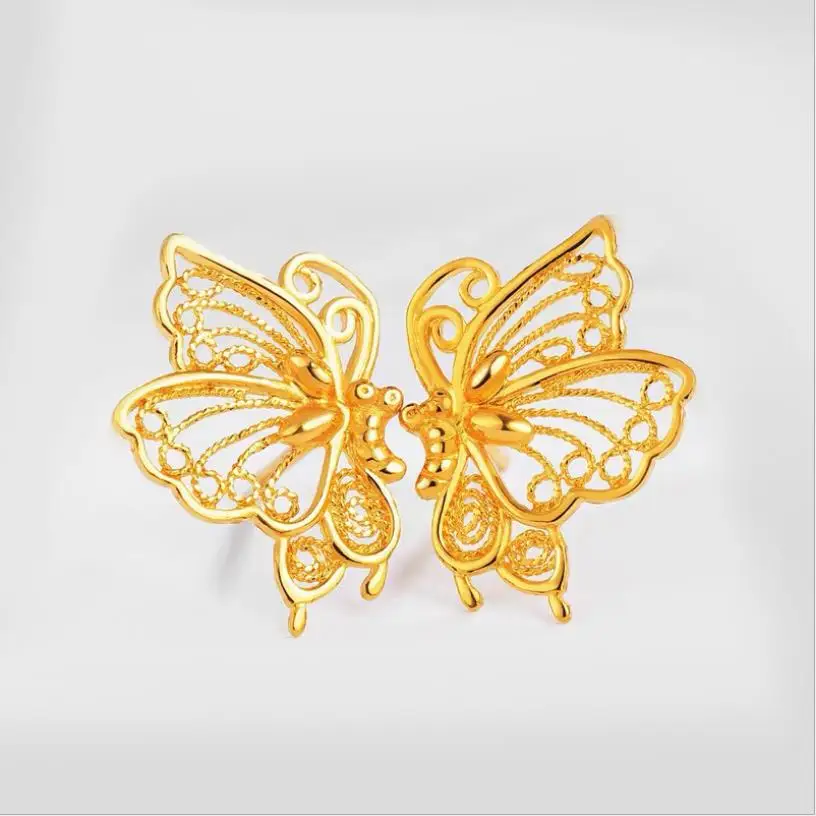 

серьги Japan South Korea butterfly earrings for women Vietnam sand gold 24k gold hollow out ear hook wholesale 24k gold earrings