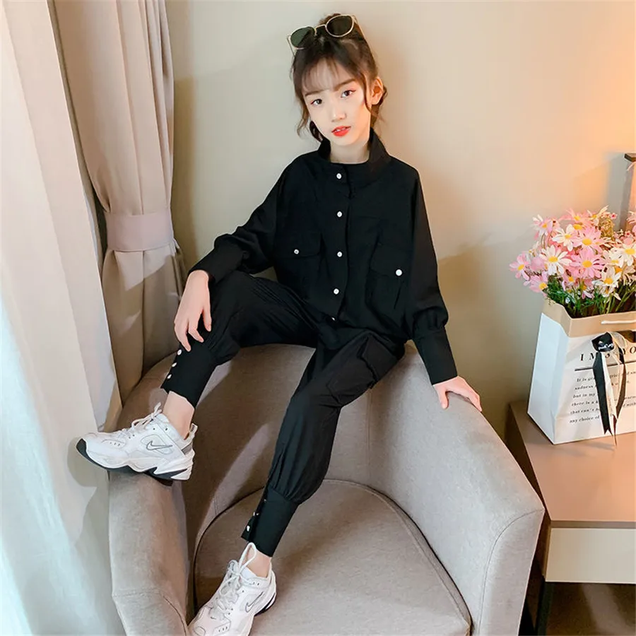 Casual Girls Sets Loose Tops + Long Pants 2 Pieces big Clothes Sport Kids Outfits Children Tracksuit for 8 10 12 14 Years |