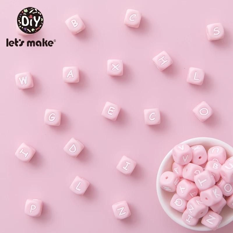 Let's Make-Cuentas de letras de silicona rosa, cuentas de letras de silicona de grado alimenticio, collar para mascar, juguetes de dentici&oacute;n para beb&eacute;s, abalorios DIY, 10 Uds.-0