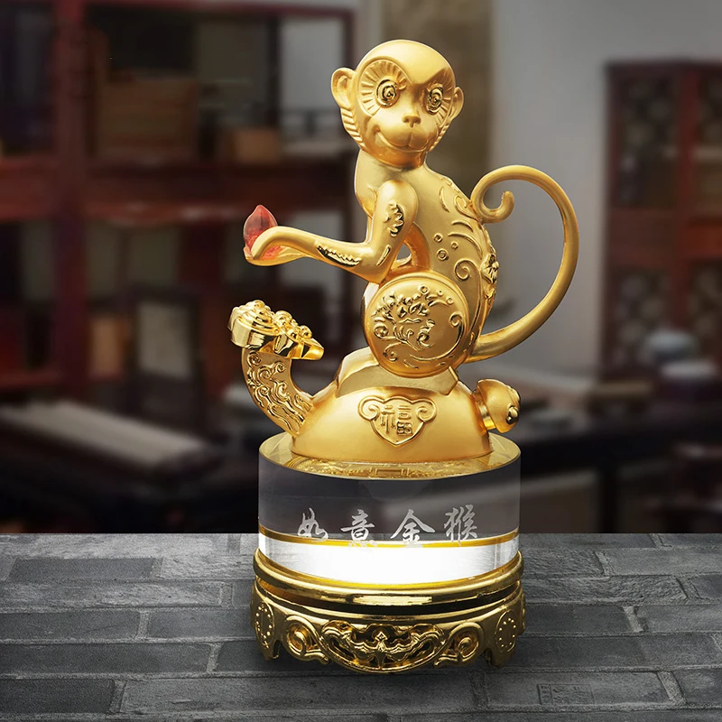

Monkey Zodiac Gift Metal Decoration Good luck Backgammon Monkey Golden Monkey Gift home desktop decor ornaments(A802)
