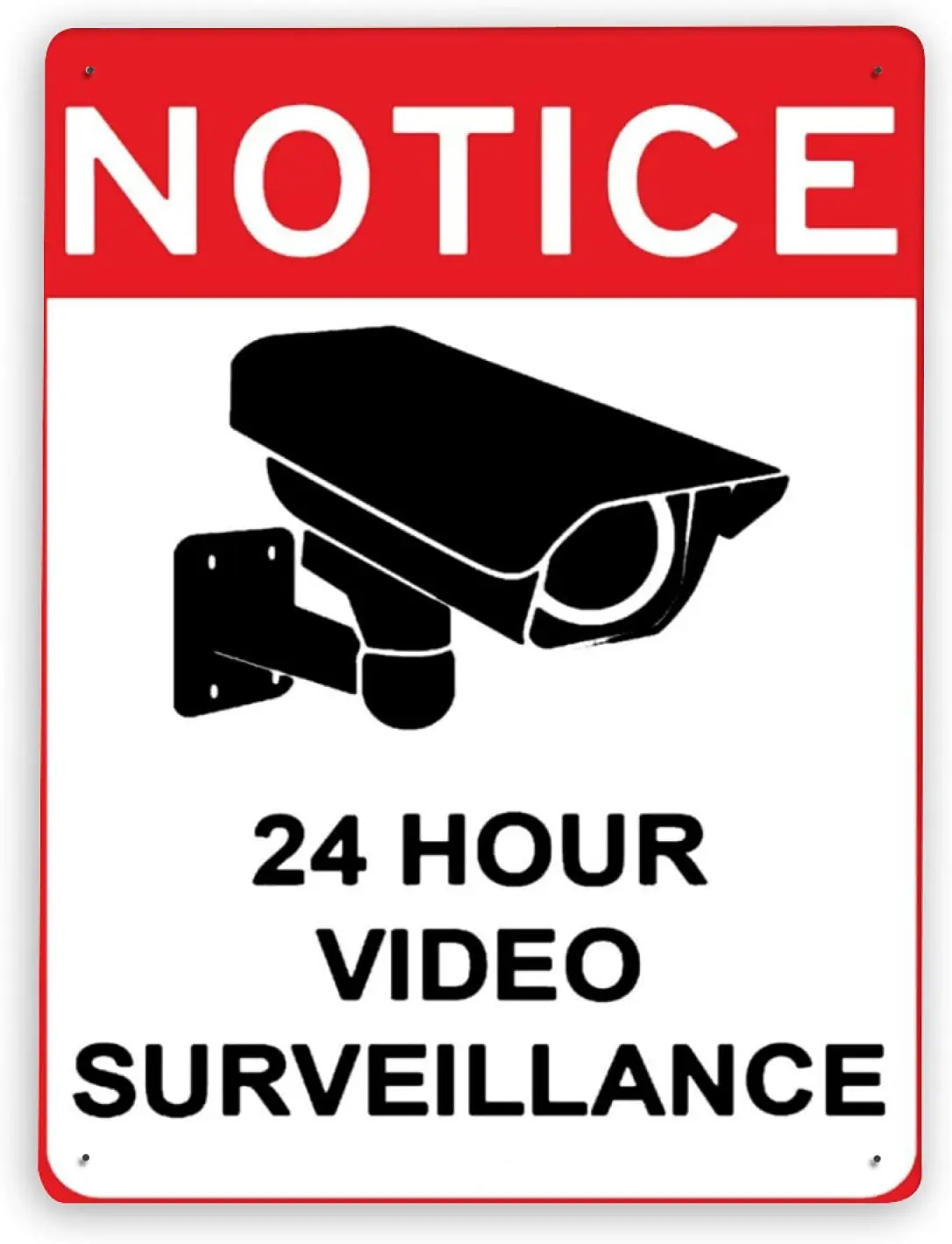 

1595 Warning Sign,Notice 24 Hour Video Surveillance,Tin Aluminum Metal Decor Painting Traffic Warning Sign 12x16 Inch