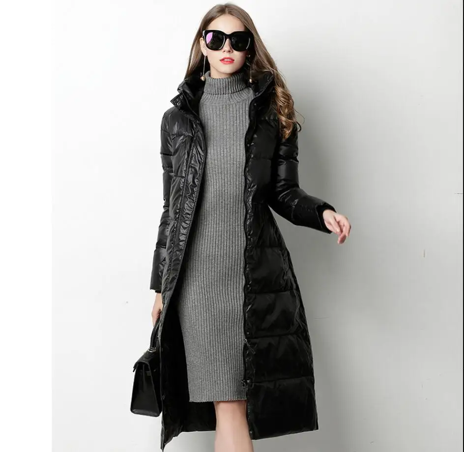 hiver manteau femme s Long vers le bas Parka bluc canard vers le bas veste chaude epaisse veste manteau femme A capuche непроницаемая одежда pardessus - Цвет: Черный