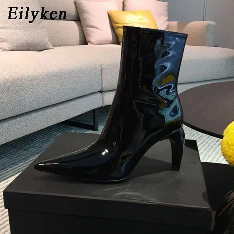 Black EilyKen/модные красные женские ботильоны из искусственной кожи; ботинки «Челси» с острым носком; женские вечерние ботинки на молнии; Новинка года; сезон осень-зима - Цвет: Black