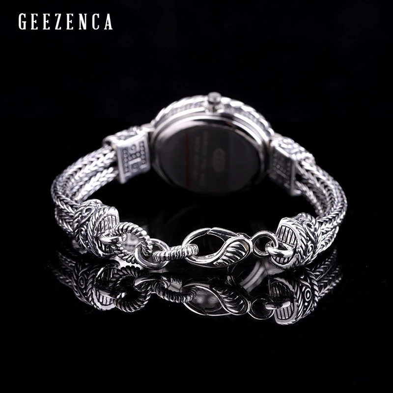 Женские часы браслет из тайского серебра 925 пробы Модные Винтажные кварцевые с