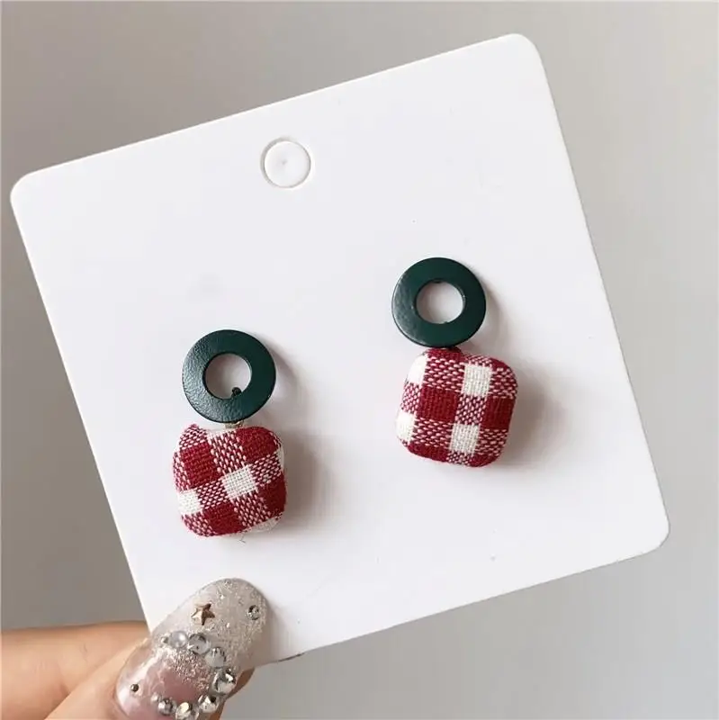 Винтажные красные клетчатые серьги на пуговицах элегантные богемные тканевые