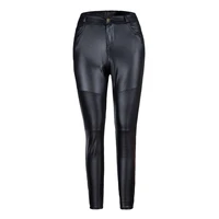 womens pu leggings solid colored ruched sexy female ladies faux leather skinny mid waist slim stretchy pencil pants trousers