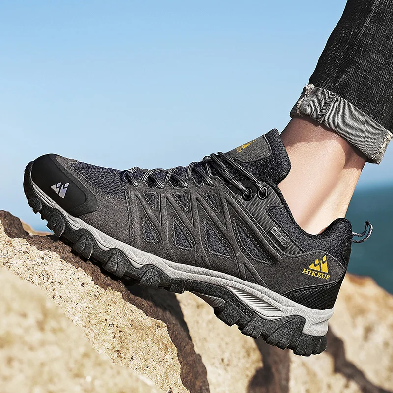 Зимняя мужская обувь для горного туризма серые замшевые кожаные мужские