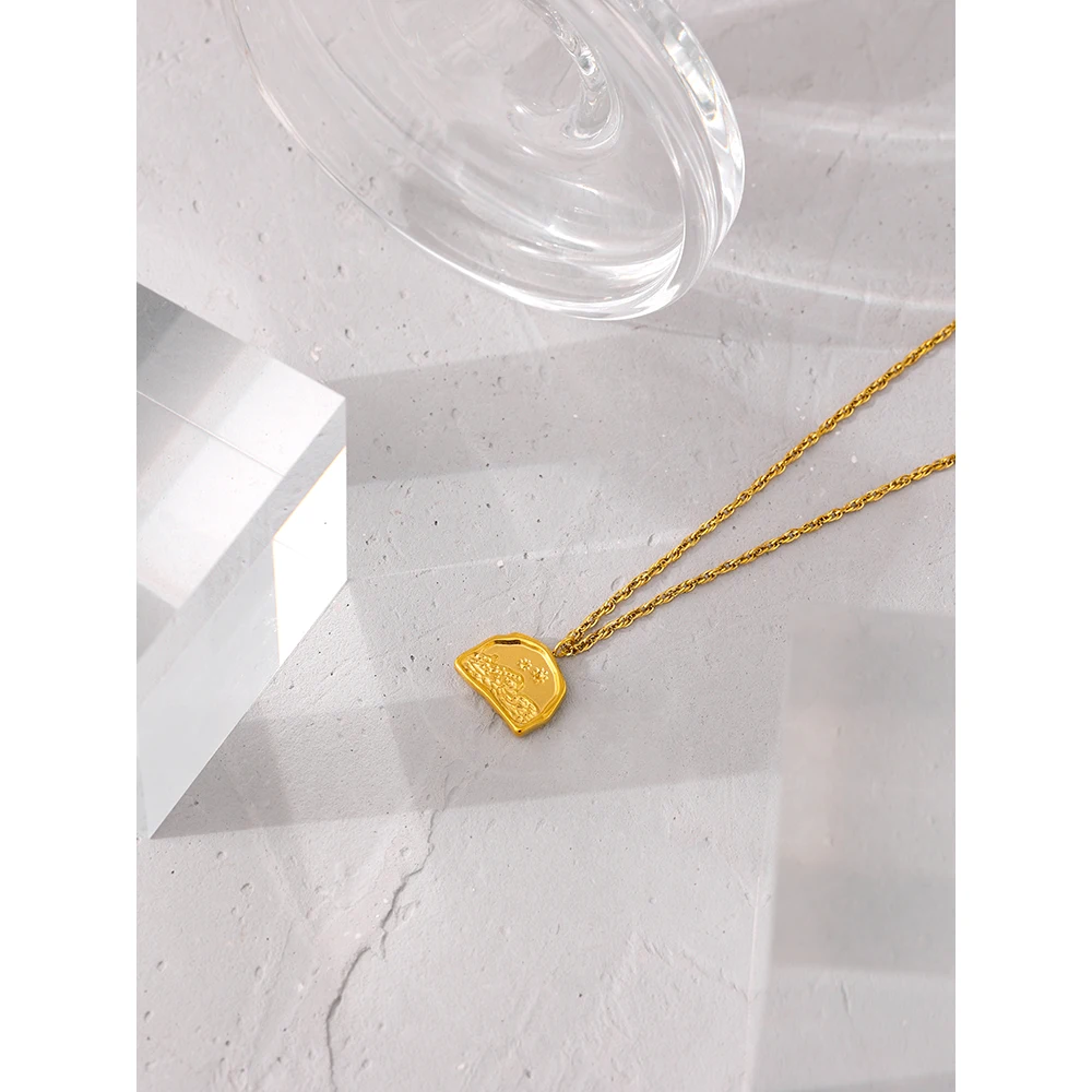 

Yhpup New Design Geometric Irregular Pendant Necklace Gold Stainless Steel Metal Texture Collar Fashion Necklace Summer 2021