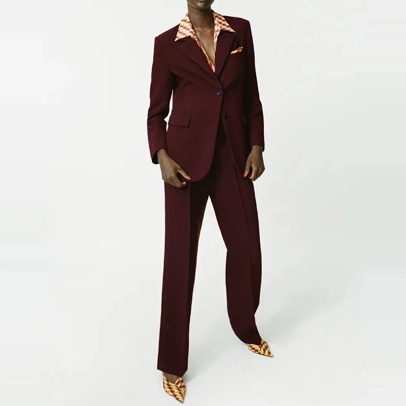 

WXWT Za Fashion Women Breasted Decorate Slim Blazer Suits With High Waist Long Pants Chic Office Lady High Quality Sets CD8268