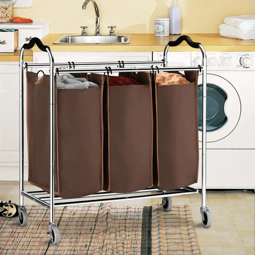 

Laundry Basket Organizer 34'' Laundry Cart Heavy Duty Rolling Divided Laundry Hamper Cart with Removable Bags and Brake Casters