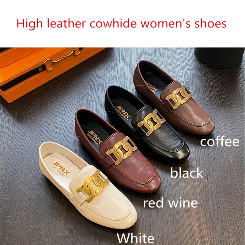 

Luxury Brand Cowhide Flatswomen'S Loafers Spring And Autumn High Quality Leather Comfortable Soft Round Toe Shoes Pumps