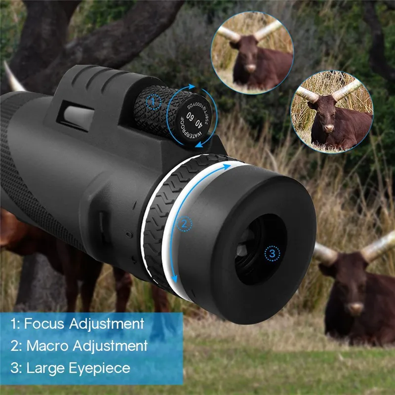 

Monocular Telescope 40X60 High Power HD Monocular with Smartphone Holder for Bird Watching Travelling Scenery Etc