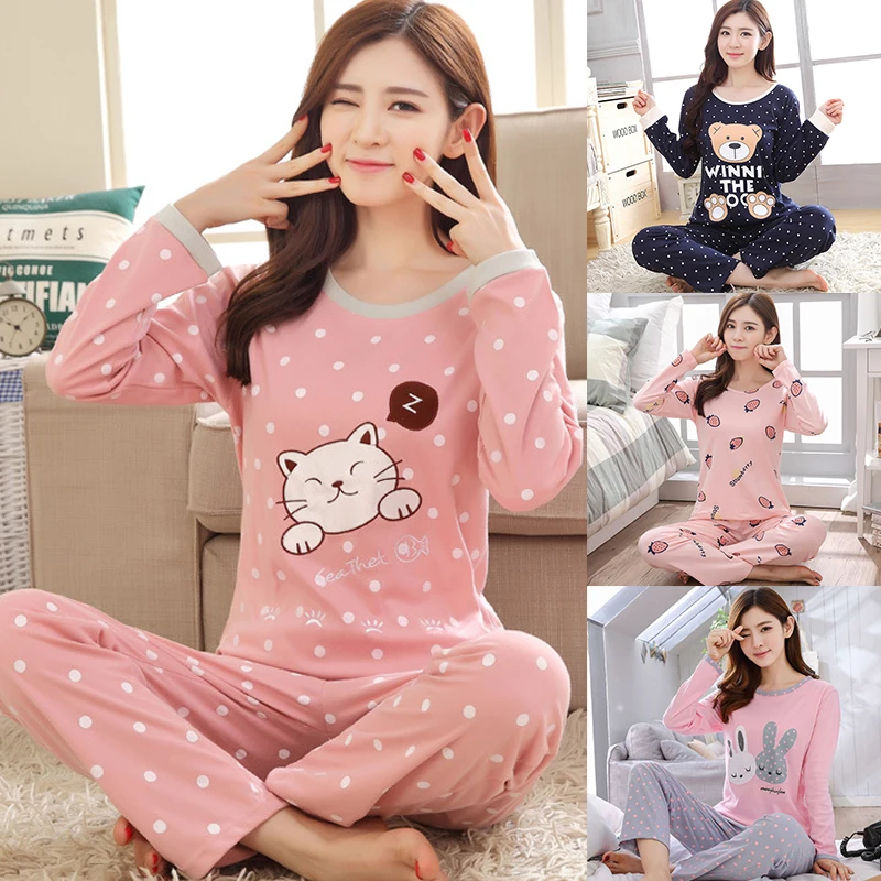 

Spring Pyjamas Cotton Pj Pajamas Set Women Cartoon Sleepwear Girl's Pajama Sets Pijamas Girl Pyjamas Home Clothes