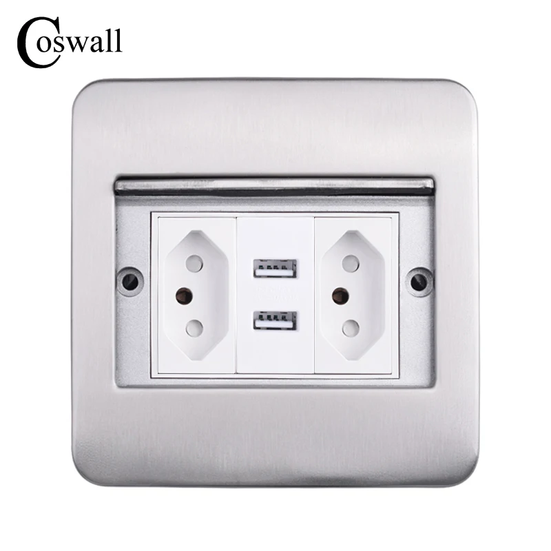 Coswall Capa Escondida Piso Tomada de Mesa Brasil Tomada de Carga Usb Tipo-c Porto tv Internet Hdmi-compatível Jack Aço Inoxidável Soquetes elétricos