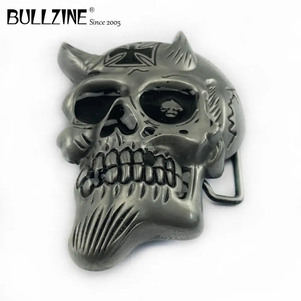 В Bullzine череп пряжки ремня с оловянной отделкой FP-03659 подходит для детей на возраст