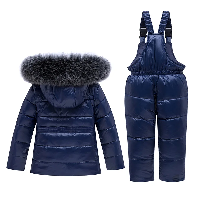 Winter Thick Warm Baby Kids Down Clothing 2 Piece Sets Faux Fur Collar Hooded Jackets+Bib Pants Infant Toddler Outfits 2-5T | Детская