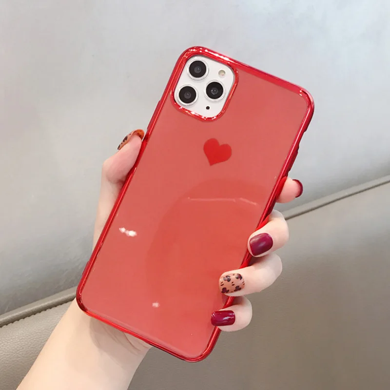 Чехол LOVECOM с гальваническим покрытием и сердечком для iPhone 11 Pro Max XR XS Max 6 6S 7 8 Plus, милый однотонный Мягкий ТПУ чехол для задней панели телефона в подарок - Цвет: f