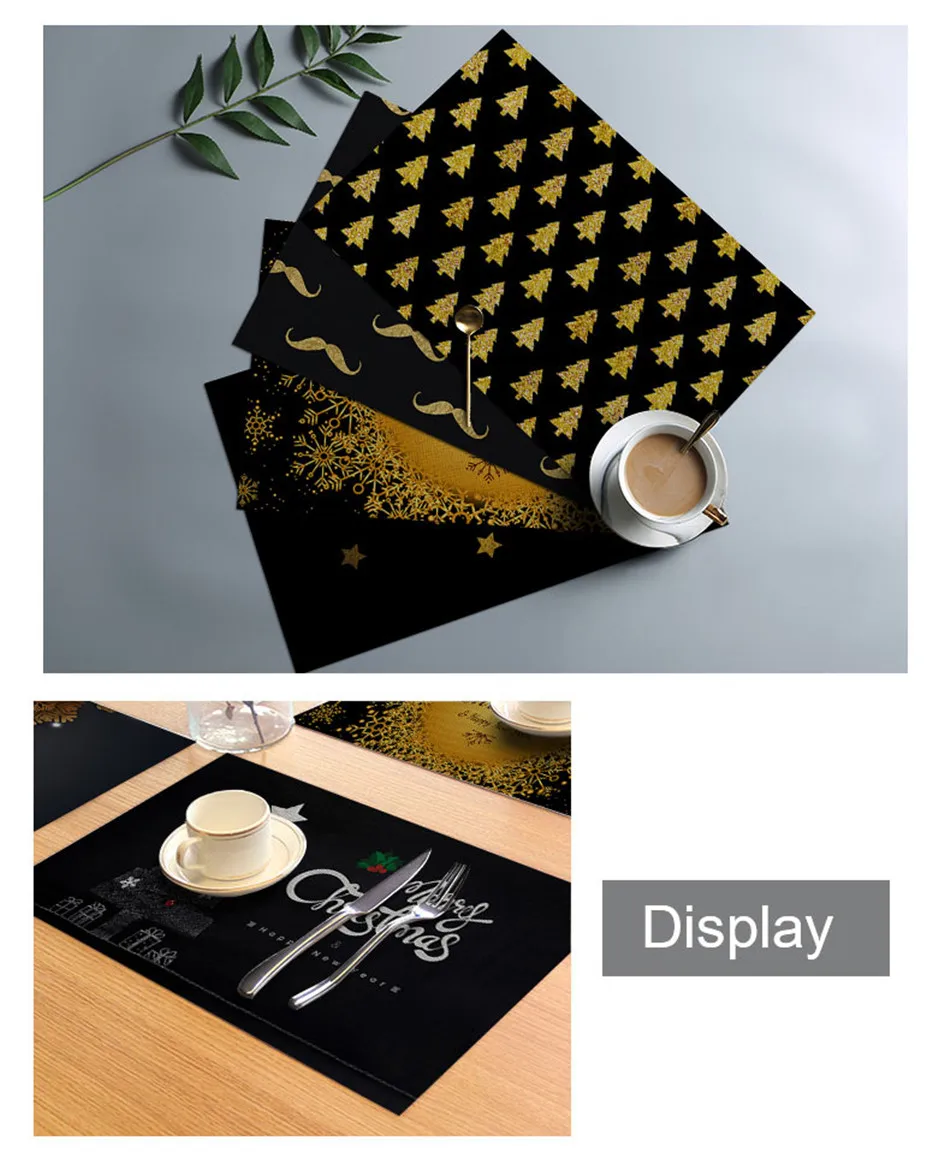SEAAN Dark Christmas Decor Tableware Durable Dinner Table Placemat Tea Party Kitchen Accessories Bowl Cup Pads Drink Coasters