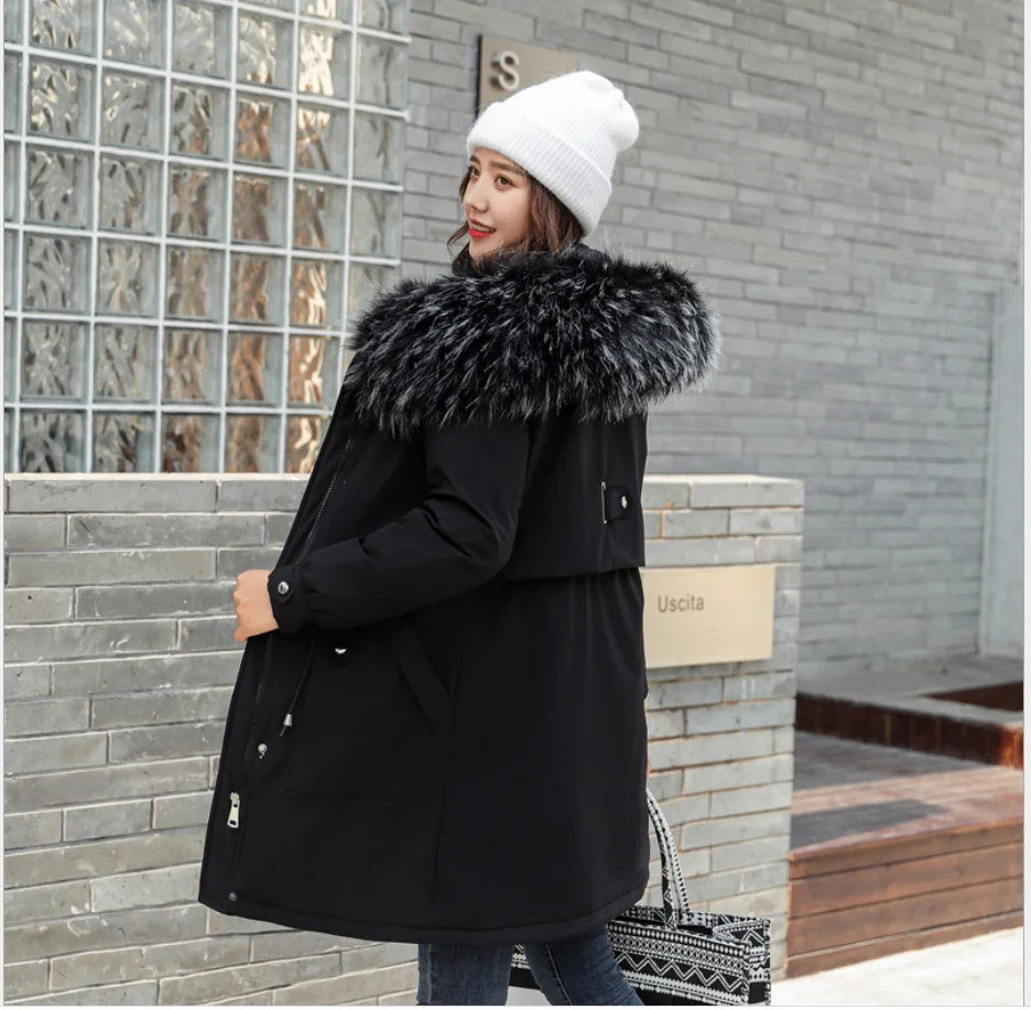

Winter Green Jacket Women White Duck Down Coats Real Large Natural Fur Collar Loose Parkas Outerwear Waterproof Jackets Overcoat
