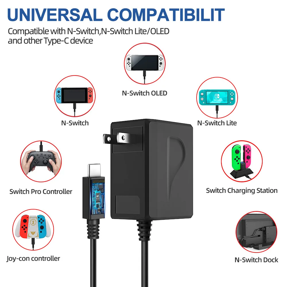 

for Nintendo Switch & OLED Dock AC Adapter Charger for Nintendo Switch Charger 5V 2.1A Fast Charging Controller Support TV Mode