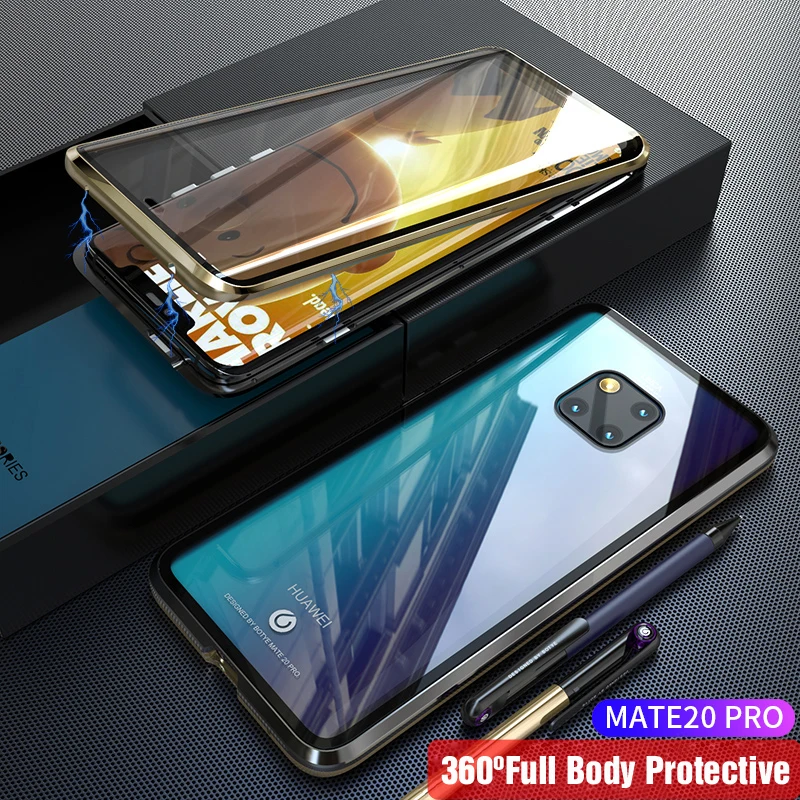 Black Gold Передний и задний стеклянный Магнитный чехол для huawei mate 20 Pro, чехол 360, прозрачный жесткий чехол для huawei mate 20Pro, чехол mate 20Pro - Цвет: Black Gold