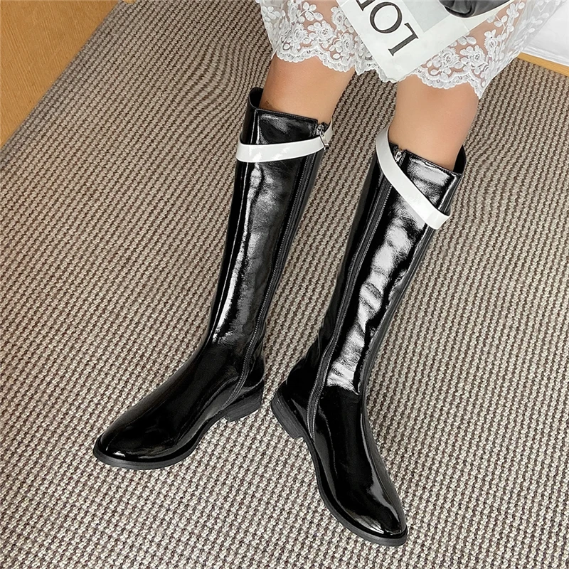

VERCONAS 2021 Autumn Winter Fashion Knee-High Boots For Women Low Heels Shoes Woman Side Zipper New Metal Decoration Long Boots