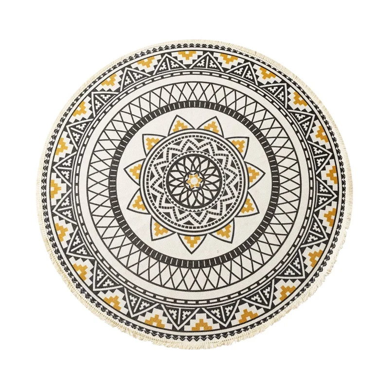 

Bedroom Bohemian Round Area Rug Cotton Woven Room Carpets Children Play Mat 3 Feet For Home Living Room Circular Rugs