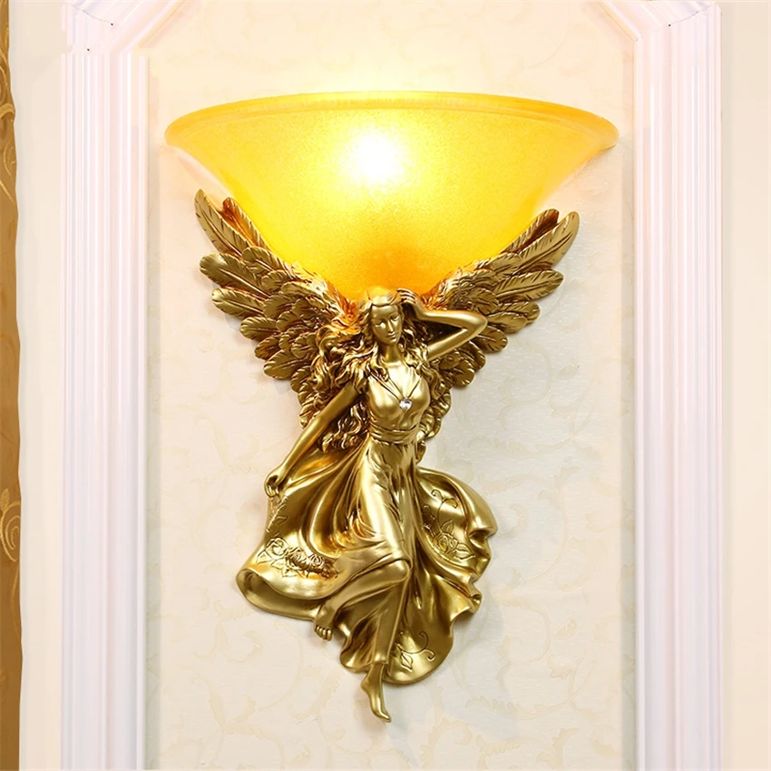 Европейские Роскошные Настенные светильники с ангелом и бабочкой из смолы для
