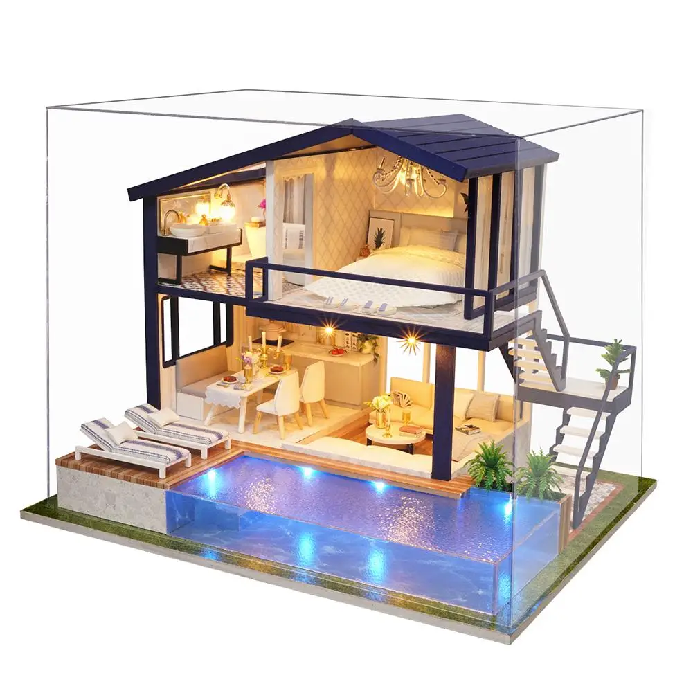 

Doll House Wooden Furniture Diy House Miniature Box Puzzle Assemble 3D Miniaturas Dollhouse Kits Toys For Children Birthday Gift