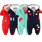 Модные комплекты одежды для маленьких мальчиков, зимний мультяшный теплый костюм для маленьких мальчиков, пальто с капюшоном и штаны, детский спортивный костюм, комплект одежды для девочек