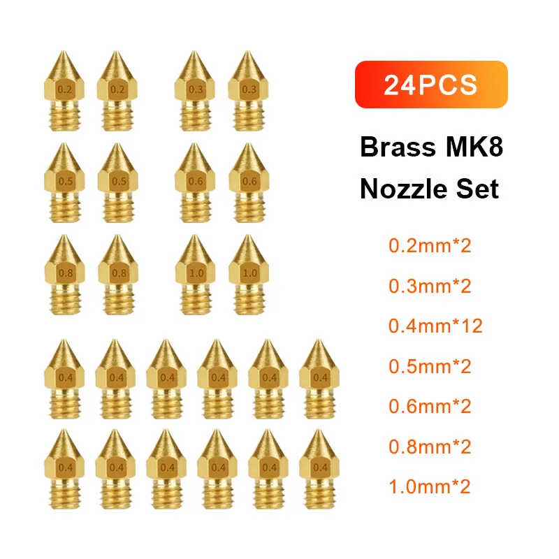 

24 шт., латунные насадки для экструдера 3D принтера