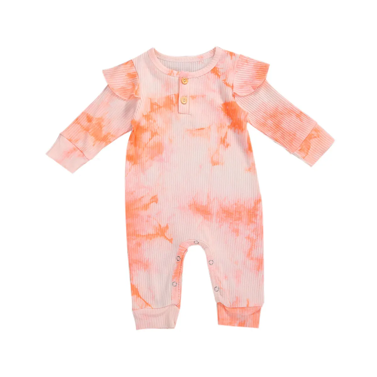 

Toddler Long Sleeve autumn tie-dye Romper Gradient Color Printing Button Design Ribbed Closing Spring Clothing