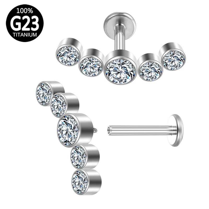 Цельные G23 титановые стержни для губ 5 CZ серьги-гвоздики для хряща уха Козелок для пирсинга унисекс ювелирные изделия для тела F136 промышленн...