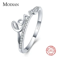 modian romantic letter love simple ring fashion real 925 sterling silver clear cz finger rings for women fine jewelry bijoux