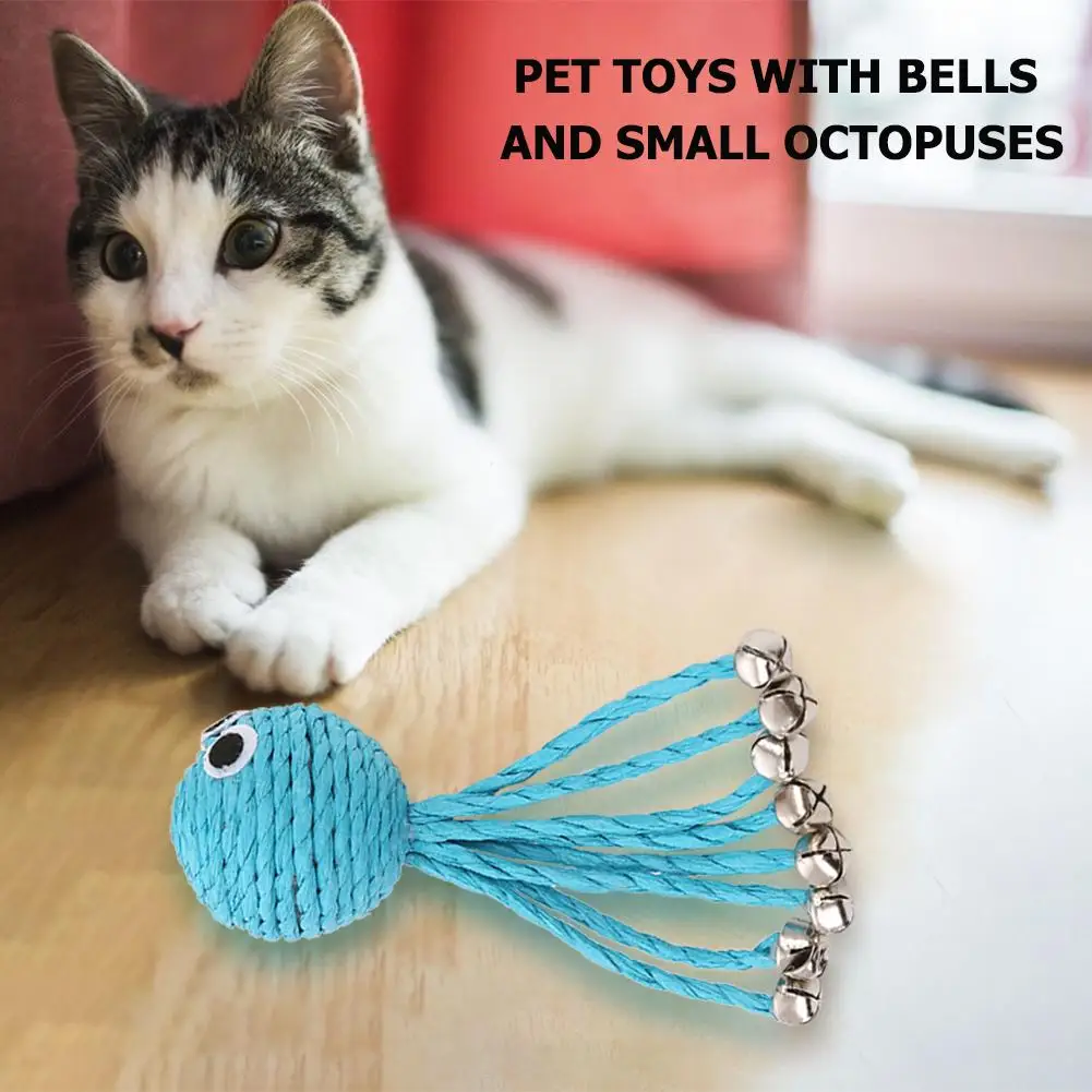 

Dog Cat Bell Toy Blue Paper Rope Octopus Shape Lovely and Pleasant Interesting Vocalization with Puppy Kitten Teasing Toys