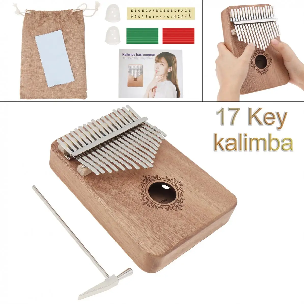

17 Keys Thumb Piano Kalimba Wood Color Mahogany with Hand Guard Mbira Musical Instrument