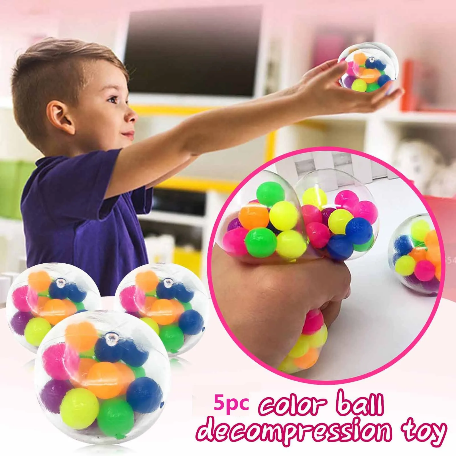 

5pc Color Sensory Toy Office Stress Ball Pressure Ball 2ML Relieves Stress Toy fidget pack kids sensory toy