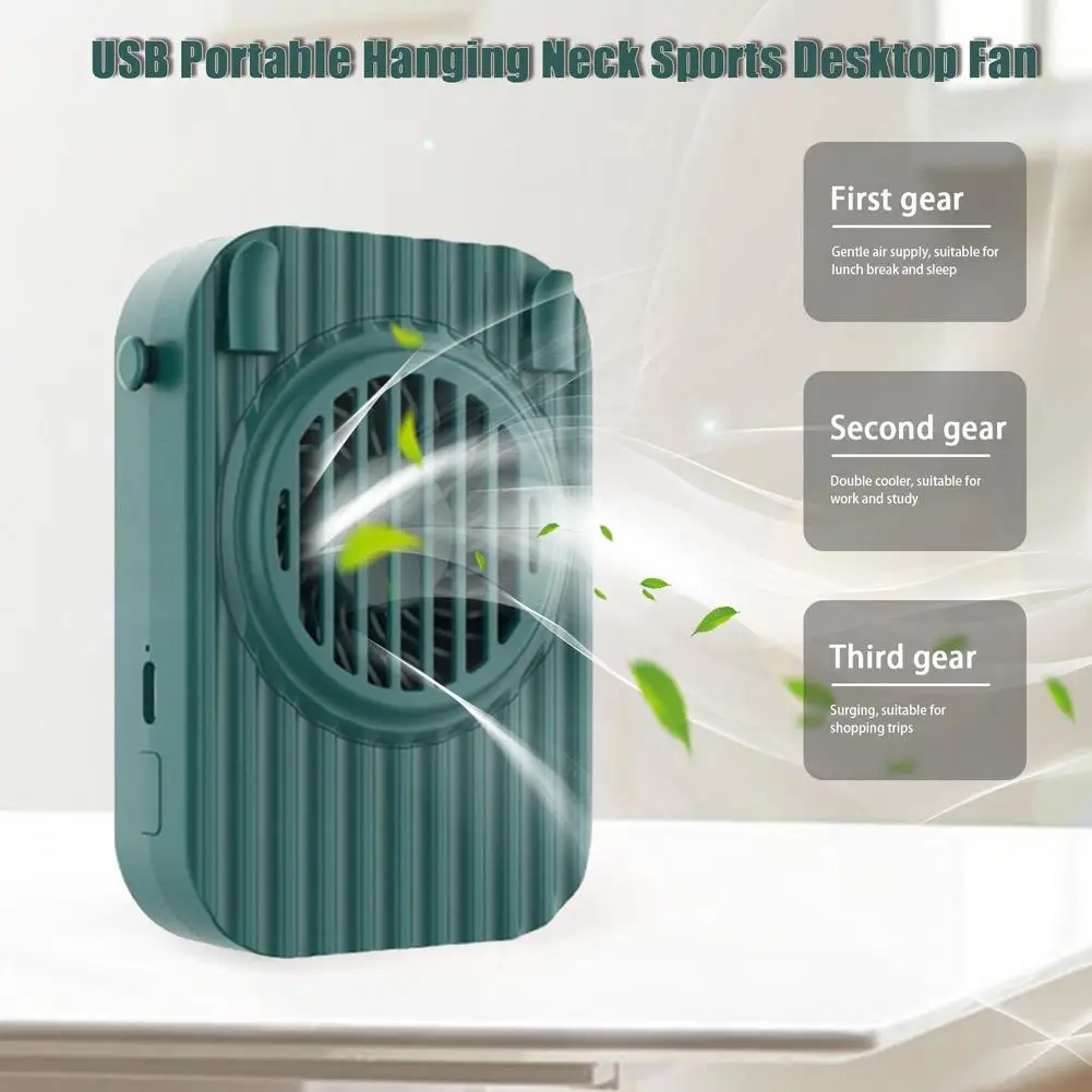 

2021 Summer USB Rechargeable Design Hanging Neck Fan Portable Mini Handheld Cooling With Strap