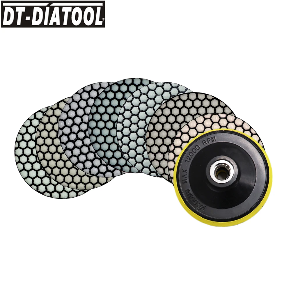 

DT-DIATOOL 8pcs/set Flexible Diamond Dry Polishing Pads Resin Bond Sanding Disc For Granite Marble Dia 4"/100mm