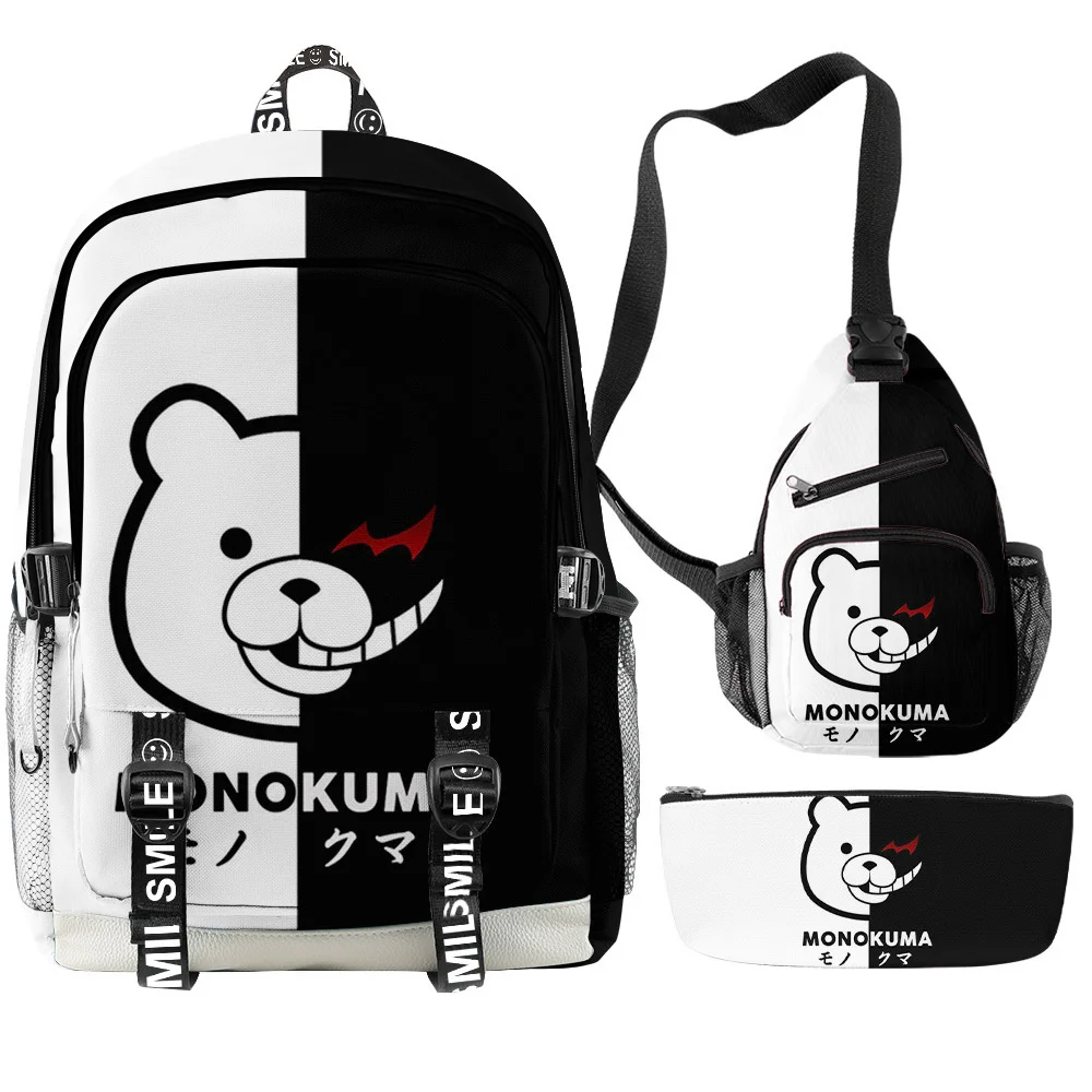 

Danganronpa Monokuma Japan Anime Backpack 3Pcs Set Children Boys Girls Cartoon Schoolbag Oxford Waterproof Laptop Bags Backpack